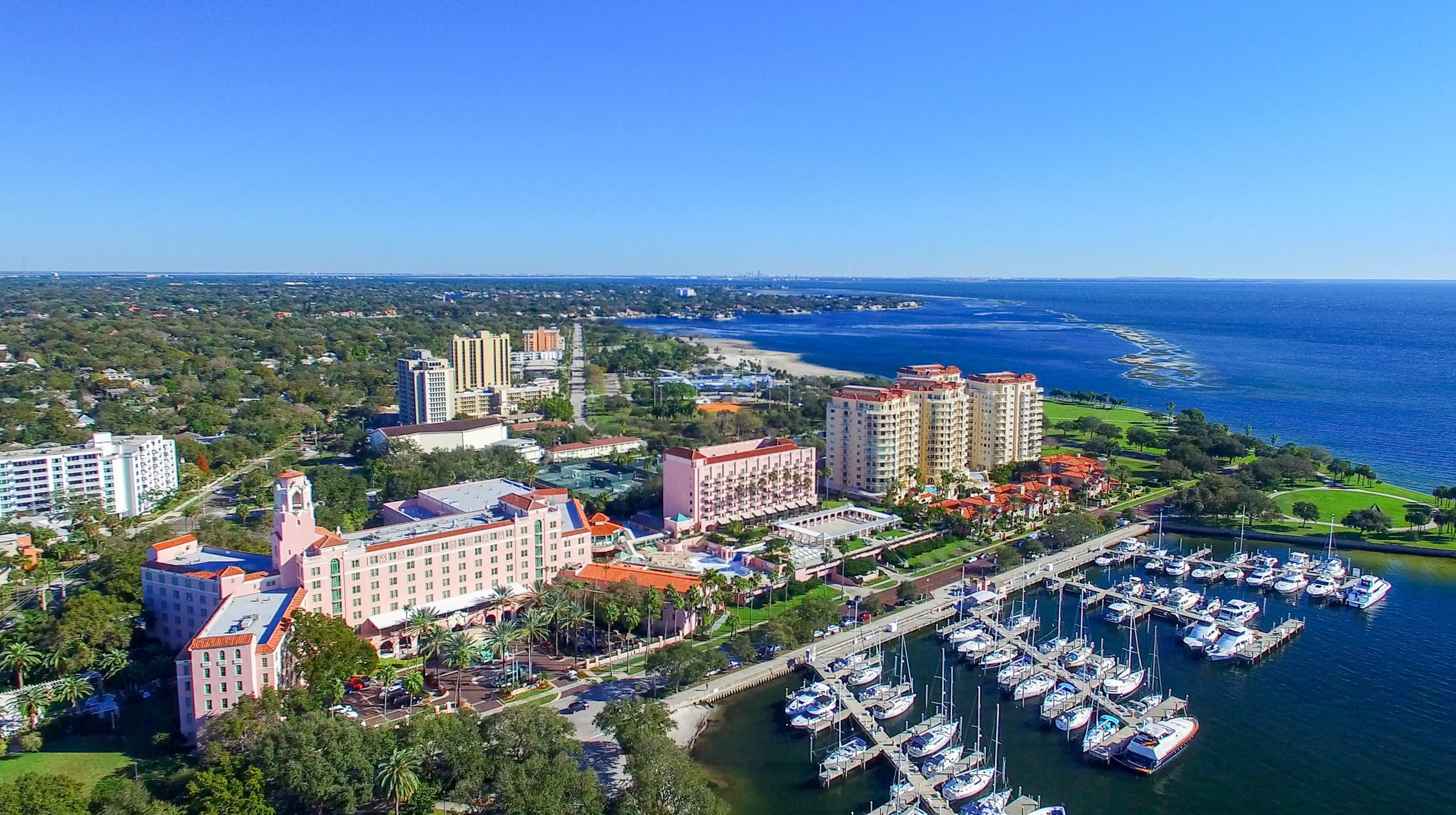 Aerial view of St. Petersburg Florida waterfront marina and Vinoy Renaissance — St Pete Luxury Realtors